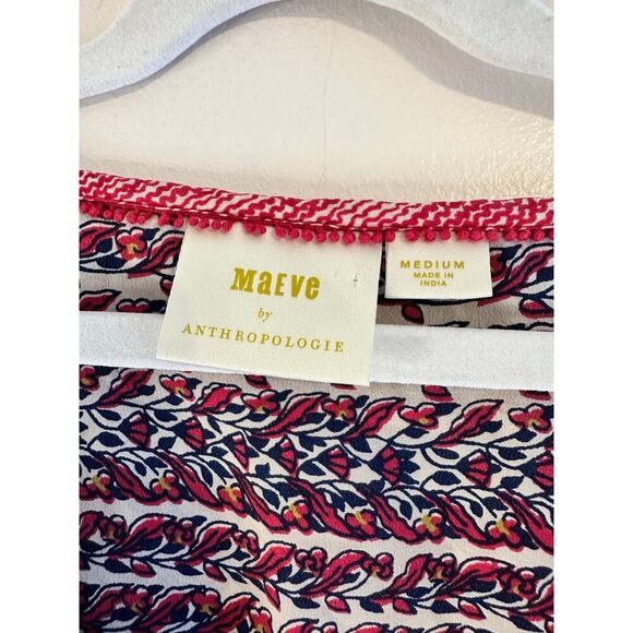 Anthropologie Maeve 100% Silk Tiered V-Neck Cottagecore Boho Floral Tunic Medium - Picture 7 of 8